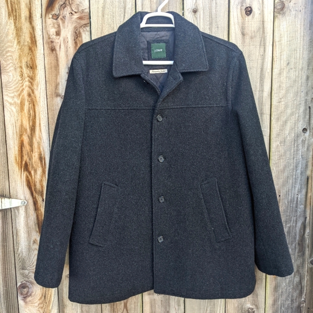 J Crew Men's 100% Wool University Jacket Dark Gray/Black Size XL